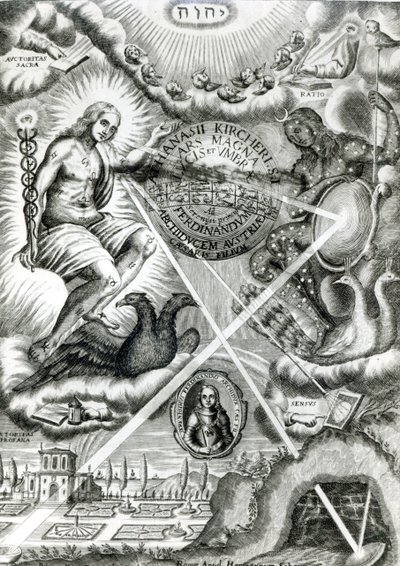 Frontyspis Ars Magna Lucis et Umbrae, Athanasius Kircher (1601-80) Rzym, 1646 autorstwa Italian School