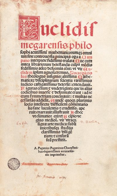Frontyspis geometrii Euklidesa autorstwa Italian School