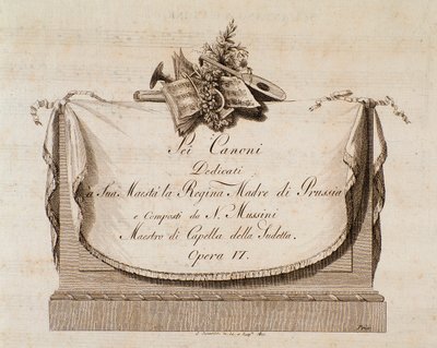 Frontyspis partytury Sei canoni włoskiego kompozytora Natale Mussiniego (1765-1837) poświęcony królowej pruskiej autorstwa Italian School