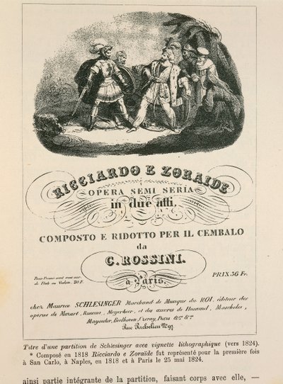 Frontyspis do redukcji klawesynu „Ricciardo i Zoraide” Gioachino Rossiniego (lito) autorstwa Italian School