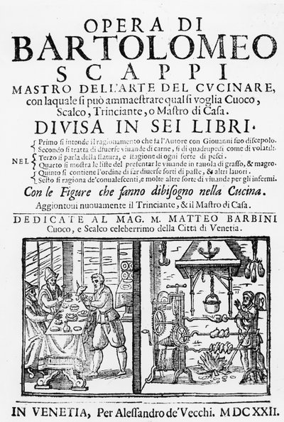 Frontyspis do książki kucharskiej Bartolomeo Scappi, 1622 autorstwa Italian School