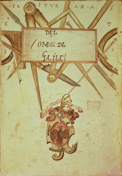 Gal.37 f.3r Frontyspis do kopii rękopisu Operacji kompasów geometrycznych i wojskowych autorstwa Galileo Galilei (1564-1642) autorstwa Italian School