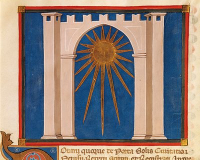 Brama Słońca, miniatura z Rejestru Notariuszy z Perugii, rękopis, Włochy XIV w. autorstwa Italian School