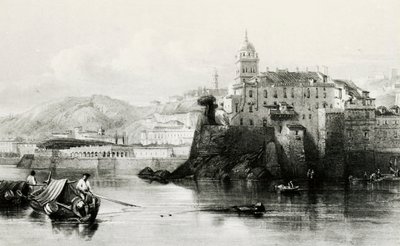 Mur mariny w Genui z Villa Doria Pamphili w tle, grawer, ok. 1850, Włochy autorstwa Italian School