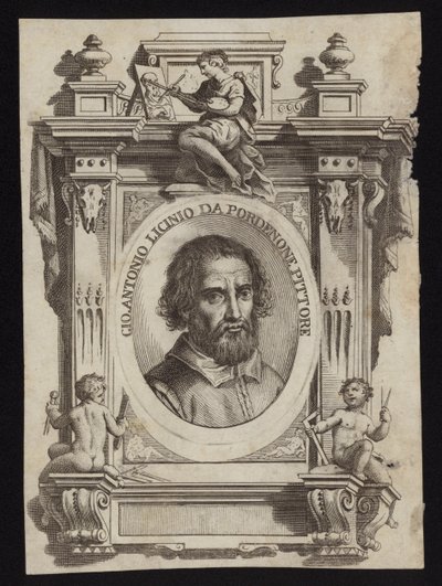 Giovanni Antonio de Sacchis, znany również jako Il Pordenone i Giovanni Antonio Licinio. Grawerowanie autorstwa Giorgio Vasari autorstwa Italian School
