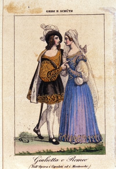 Giulia Grisi i Schutz w interpretacji Romea i Julii w „I Capuleti e i Montecchi” (Les Capulet et les Montaigu) Vincenzo Belliniego autorstwa Italian School