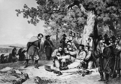 Giuseppe Garibaldi (1807-82) ranny w bitwie pod Aspromonte w 1862 r. autorstwa Italian School