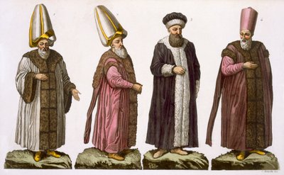 Wielki Wizyt, Caim-Mecam, Reis-Efendi i Khodjakian, tablica 15 z części III, tom I Historii Narodów, ryty: C. Botticella (akwatinta) autorstwa Italian School