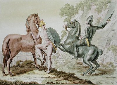 Kawaleria grecka, płyta 44 z „Le Costume Ancien et Moderne” Julesa Ferrario, wydana ok. 1820-30 (kolor lito) autorstwa Italian School