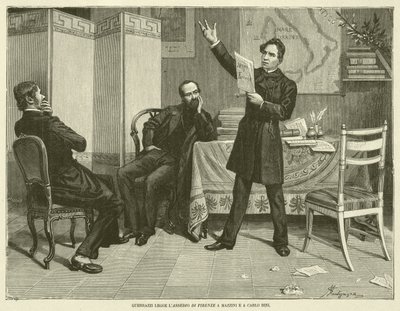 Guerrazzi czyta oblężenie Florencji Mazziniemu i Carlo Biniemu (rycina) autorstwa Italian School