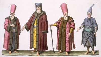 Head Usher of the Harem, Captain of the Harem Ushers, Harem Usher and Pageboy, płyta 3 z części III tomu I Historii narodów, grawerowana przez V. Raineri (akwatinta) autorstwa Italian School