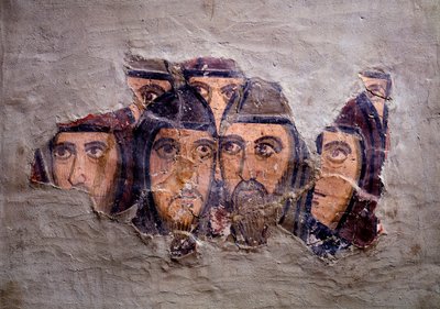 Głowy mnichów orientalnych. Fresk z oratorium św Sylwii, IX–X wiek autorstwa Italian School