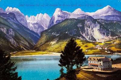 Hotel Molveno z Grupą Brenta i Val delle Seghe, pocztówka, Trydent-Górna Adyga, Włochy, XX wiek autorstwa Italian School