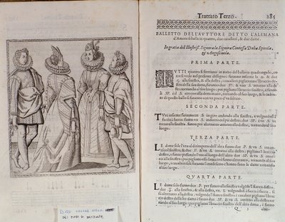 Jak tańczyć Alemannę Podwójna strona Le Gratie dAmore (Le Grazie dAmore) włoskiego tancerza Cesare Negri o nazwie Il Trombone (1536-1604), traktat o tańcu autorstwa Italian School