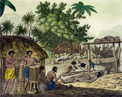 Ofiara ludzka w Otaheite, tablica 84 z Le Costume Ancien et Moderne, autorstwa Julesa Ferrario, opublikowana ok. 1820-30 (patrz także 10204) autorstwa Italian School