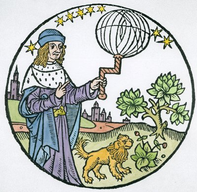 Idealny portret Arystotelesa (384-322 pne), kopia ilustracji z Aristoteles cum Leonardi Aretini Commentariis, Wenecja 1516, wykorzystana w Historii magii, wydanej pod koniec XIX wieku (la autorstwa Italian School