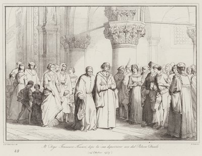Doge Francesco Foscari, po jego zesłaniu opuszcza Pałac Dożów autorstwa Italian School
