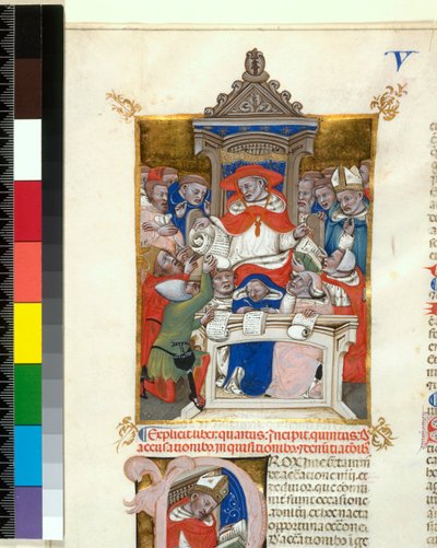 Iluminowany rękopis. Novella w Decretales Początek księgi V , ok.1355-1365 autorstwa Italian School