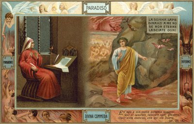 Ilustracja do Boskiej komedii Dantego (kolorowa litografia) autorstwa Italian School