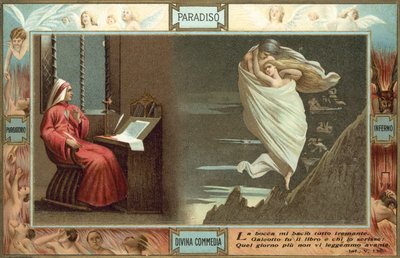 Ilustracja do Boskiej komedii Dantego (kolorowa litografia) autorstwa Italian School