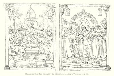Ilustracja z kopii Dekameronu, wydrukowana w Wenecji w 1492 r. I (ryta) autorstwa Italian School