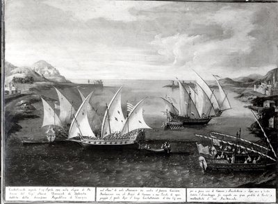 Incydent w Patras między weneckim kapitanem Iwanowiczem da Dabrotą a tureckim piratem Barbarossą, 17 kwietnia 1751 autorstwa Italian School