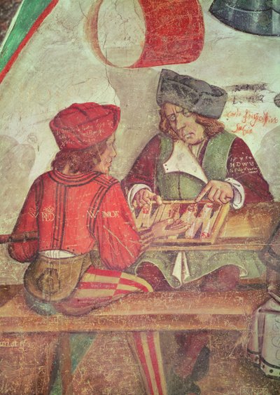Wnętrze karczmy, detal graczy w tryktraka (fresk) autorstwa Italian School