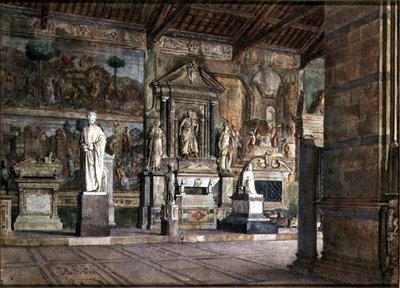 Wnętrze Campo Santo w Pizie, ok.1845 (akwarela na papierze) autorstwa Italian School