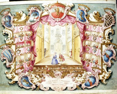 Wnętrze Teatru de la Sala w Bolonii w 1722 roku. Druk z epoki. Archiwum Państwowe, Bolonia. autorstwa Italian School