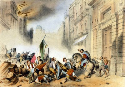 Zjednoczenie Włoch: 26.05.1860 Giuseppe Garibaldi, na czele swoich Czerwonych Koszul, Tysiąca, wkroczył do Palermo na Sycylii i zadał decydujący cios królestwu Burbonów Neapolu. Rycina XIX wieku autorstwa Italian School