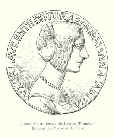 Jeanne Albizzi, żona Laurenta Tornabuoni, Cabinet des Medailles de Paris (grafika) autorstwa Italian School
