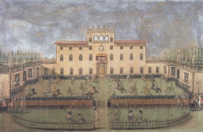 Pojedynek w cesarskiej willi Poggio a Caiano autorstwa Italian School