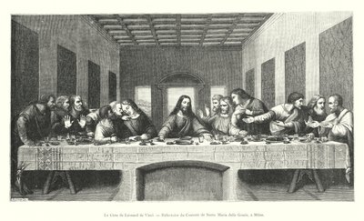 Ostatnia Wieczerza Leonarda da Vinci, refektarz klasztoru Santa Maria delle Grazie w Mediolanie (rycina) autorstwa Italian School