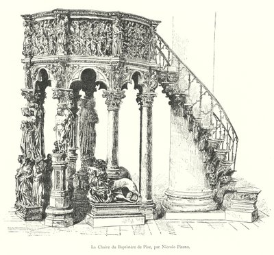 Ambona baptysterium w Pizie, Niccolo Pisano (rycina) autorstwa Italian School