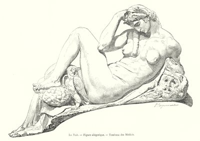 Noc, Figura Alegoryczna, Grób Medyceuszy (rycina) autorstwa Italian School