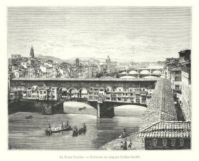 Le Ponte Vecchio, Construit en 1345 par Taddeo Gaddi (grafika) autorstwa Italian School