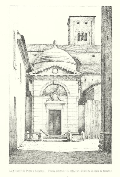 Grób Dantego w Rawennie, Fasada zbudowana w 1780 roku, przez architekta Morigia z Rawenny (rycina) autorstwa Italian School