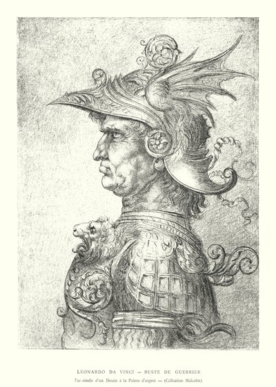 Leonardo da Vinci, Popiersie wojownika, Faksymile rysunku z Silverpoint, Kolekcja Malcolma (grafika) autorstwa Italian School