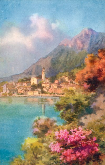 Limone, jezioro Garda, Włochy (kolorowa litografia) autorstwa Italian School