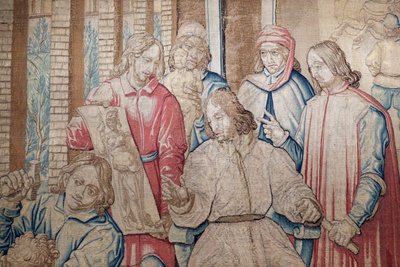 Lorenzo Wspaniały wśród rzeźbiarzy i malarzy w Ogrodzie Medyceuszy w San Marco. Gobelin 1516. Genua. Włochy. autorstwa Italian School