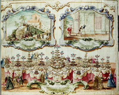 Obiad wydany na cześć szlachty bolońskiej na święto św. Bartłomieja (lub Bartłomieja). 1723. Archivio di Stato di Bologna. autorstwa Italian School
