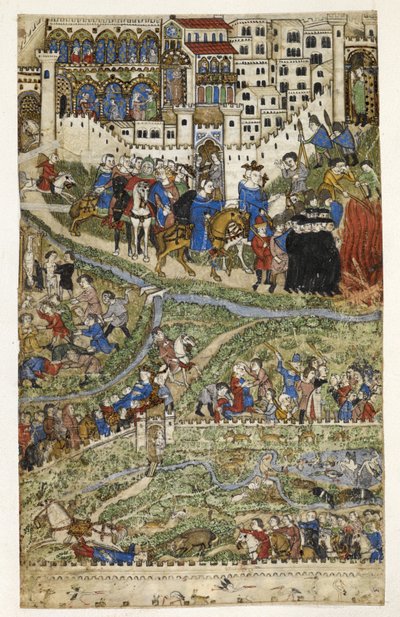 MS Add.27695 fol.6v Zniszczenie templariuszy i śmierć króla Francji Filipa IV (1268-1314), ilustracja z „Traktatu o występkach” Cocharelli z Genui, koniec XIV wieku (wellum) autorstwa Italian School