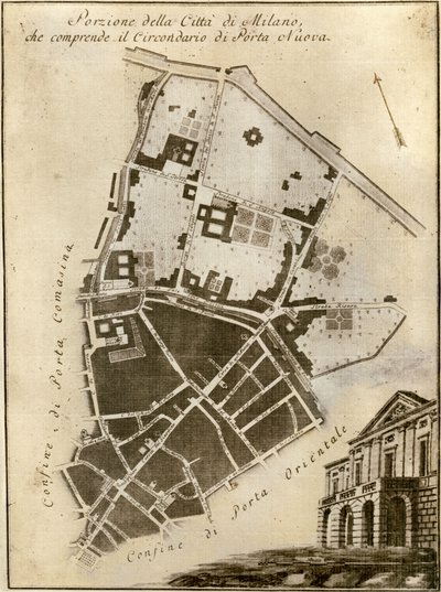 Mapa Mediolanu, Porta Nuova, ok. 1784 r. autorstwa Italian School