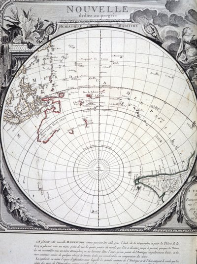 Mapa Oceanu Spokojnego wyryta w Wenecji w XVIII wieku. autorstwa Italian School