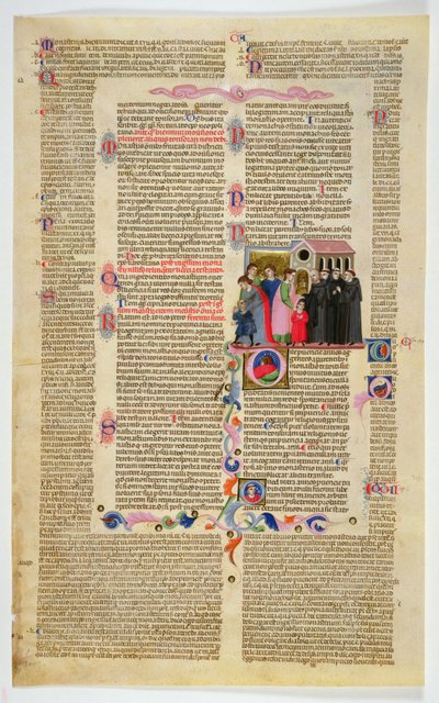 Marlay Cutting IT.9: Liść z miniaturą z Gratians Decretum przedstawiającą dwóch chłopców sprowadzonych do klasztoru przez rodziców autorstwa Italian School