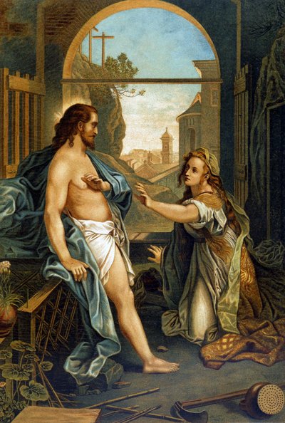 Maria Magdalena asystentka Męki Pańskiej w „Złotej klasycznej Biblii: historia objawienia Bożego w starożytności i w nowych dążeniach” Giovanniego Ladislao Sykory (t. 2), przekład Don Clemente Benetti. (Biblia włoska) autorstwa Italian School