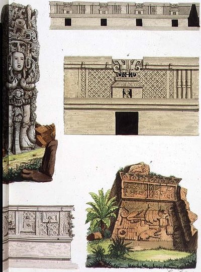 Starożytności meksykańskie, detale architektoniczne z płyty 48 „Historii Narodów” (akwatinta) (patrz także 94497) autorstwa Italian School