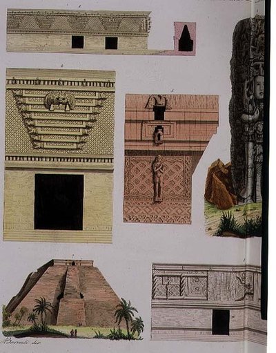 Starożytności meksykańskie, detale architektoniczne z płyty 48 „Historii Narodów” (akwatinta) (patrz także 94498) autorstwa Italian School
