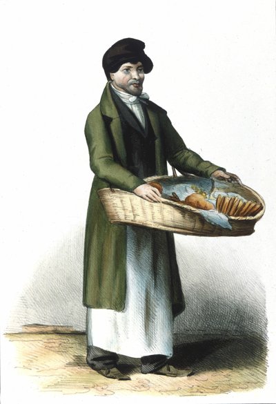 Milanese Metier: sprzedawca ciastek i ciast. 1830 Grawerowanie Locarno. autorstwa Italian School