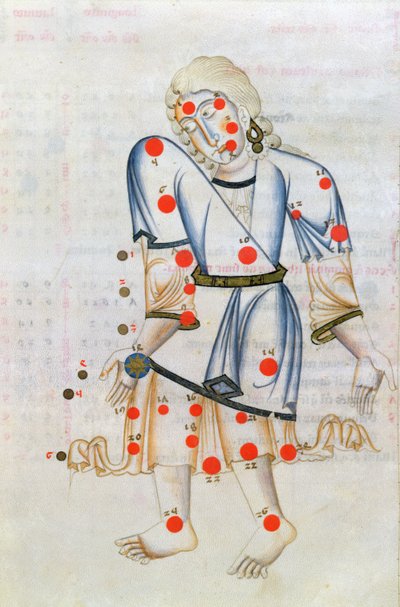 Ms.1036 The Constellation of Virgo, z Liber de stellis fixarum, łacińskiego tłumaczenia Księgi gwiazd stałych autorstwa Abr ar-Rahmana Al Sufi (903-986 ne) autorstwa Italian School